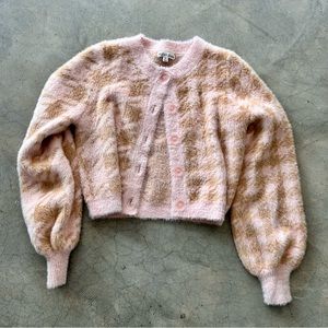 For Love and Lemons Cher Houndstooth Faux Mohair Cardigan